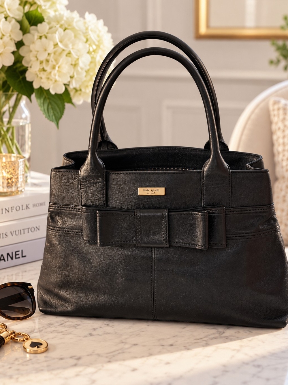 KAte Spade Black Leather Bow Satchel